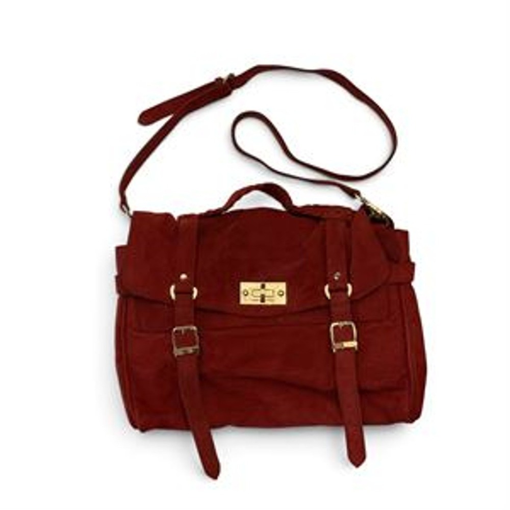 Free People Brick Red Suede Messenger Bag Braided Handle Gold Hardware Satchel